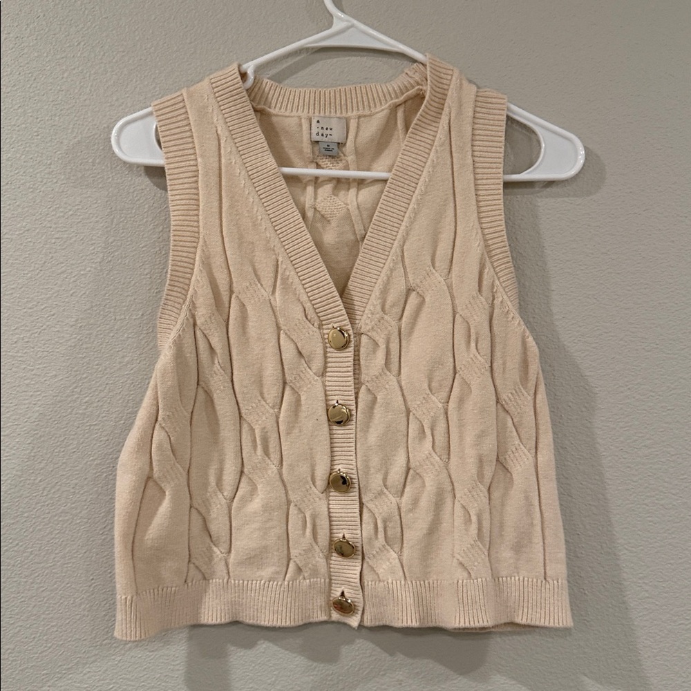 a new day Cream Cable Knit Cardigan Vest